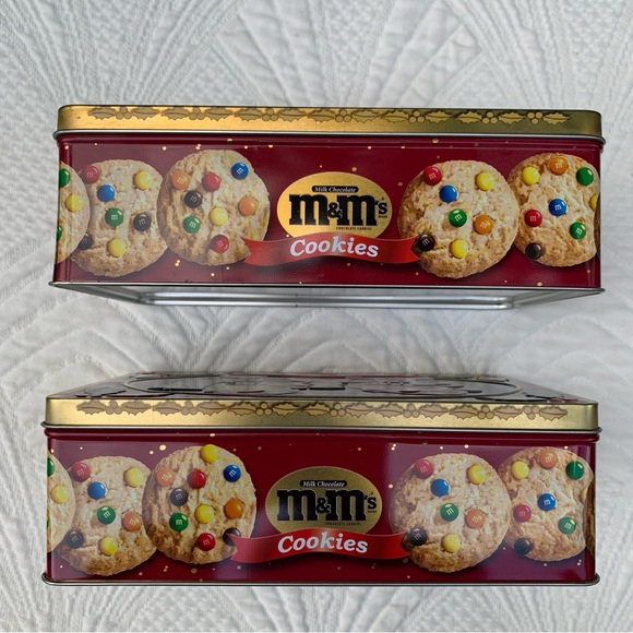 Vintage Lot M&Ms Xmas Christmas Cookie Candy Rectangular Tin Box Canister Contnr - Picture 3 of 11